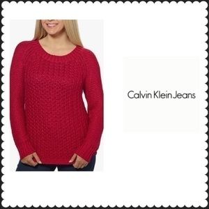 Calvin Klein Jeans Crew Neck Red Sweater XL Acrylic Nylon